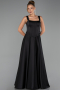 Robe de Soirée Longue Satin Noir ABU6527