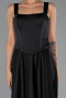 Robe de Soirée Longue Satin Noir ABU6527
