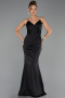 Robe de Soirée Longue Satin Noir ABU6499