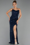 Robe de Soirée Longue Squameuse Bleu Marine ABU6503