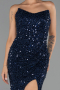 Robe de Soirée Longue Squameuse Bleu Marine ABU6503