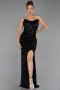Robe de Soirée Longue Squameuse Noir ABU6503