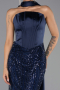 Robe de Soirée Longue Squameuse Bleu Marine ABU6528