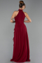 Robe de Soirée Longue Mousseline Rouge Bordeaux ABU6506