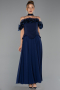 Robe de Soirée Midi Mousseline Bleu Marine ABU6037
