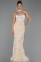 Robe de Soirée Longue Beige ABU6442