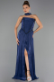 Robe de Soirée Longue Mousseline Bleu Marine ABU6531