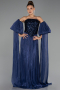 Robe de Soirée Longue Mousseline Bleu Marine ABU6533