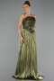 Robe de Soirée Longue Mousseline Vert Huile ABU6533