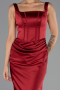 Robe de Soirée Longue Satin Rouge Bordeaux ABU6542