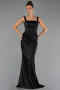 Robe de Soirée Longue Satin Noir ABU6542