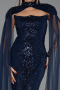 Robe de Soirée Longue Perlé Bleu Marine ABU6544