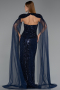Robe de Soirée Longue Perlé Bleu Marine ABU6544