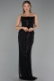 Robe de Soirée Longue Perlé Noir ABU6544
