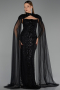 Robe de Soirée Longue Perlé Noir ABU6544