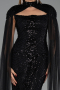 Robe de Soirée Longue Perlé Noir ABU6544