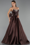 Robe de Soirée Longue Satin Brun ABU5541