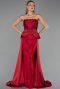 Robe de Soirée Longue Dantelle Rouge ABU5615