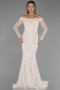 Robe de Soirée Longue Dantelle Beige ABU5617
