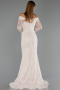 Robe de Soirée Longue Dantelle Beige ABU5617