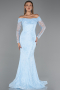 Robe de Soirée Longue Dantelle Bleu clair ABU5617