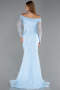 Robe de Soirée Longue Dantelle Bleu clair ABU5617