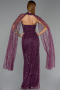 Robe de Soirée Longue Perlé Prune ABU6154