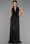 Robe de Soirée Longue Mousseline Noir ABU6551