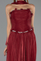 Robe de Soirée Longue Mousseline Rouge Bordeaux ABU6322