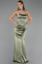 Robe de Soirée Longue Satin Kaki ABU6554
