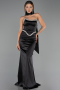 Robe de Soirée Longue Satin Noir ABU6554