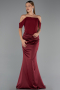 Robe Queue de Poisson Longue Satin Rouge Bordeaux ABU6525