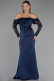 Robe de Soirée Longue Satin Bleu Marine ABU6555