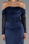 Robe de Soirée Longue Satin Bleu Marine ABU6555