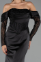 Robe de Soirée Longue Satin Noir ABU6555