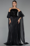 Robe de Soirée Longue Mousseline Noir ABU6533