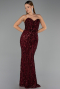 Robe de Soirée Longue Squameuse Rouge Bordeaux ABU6556