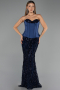 Robe de Soirée Longue Squameuse Bleu Marine ABU6556