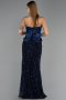 Robe de Soirée Longue Squameuse Bleu Marine ABU6556