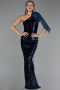 Robe de Soirée Longue Squameuse Bleu Marine ABU6559
