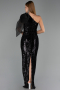 Robe de Soirée Longue Squameuse Noir ABU6559