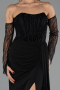 Robe De Soirée Mousseline Longue Noir ABU5791