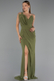 Robe de Soirée Longue Mousseline Vert Huile ABU6500