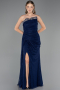 Robe de Soirée Longue Dantelle Bleu Marine ABU6562