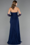 Robe de Soirée Longue Dantelle Bleu Marine ABU6562