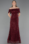 Robe de Soirée Longue Dantelle Rouge Bordeaux ABU6119