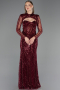 Robe de Soirée Longue Perlé Rouge Bordeaux ABU6564