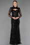 Robe de Soirée Longue Perlé Noir ABU6564