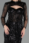 Robe de Soirée Longue Perlé Noir ABU6564