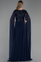 Robe de Soirée Longue Mousseline Bleu Marine ABU6566